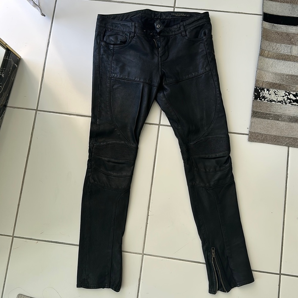 Black leather biker pants